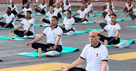 International Yoga Day Defence Minister Rajnath Singh Performs Yoga On