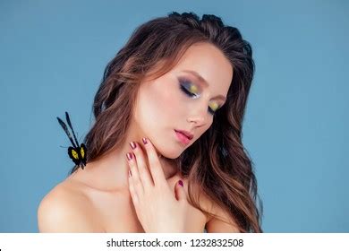 Beautiful Nude Woman On Blue Backgroundgirl Stock Photo 1232832508