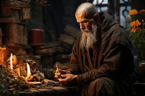 Premium AI Image | Monk Meditating in an old monastery generative IA