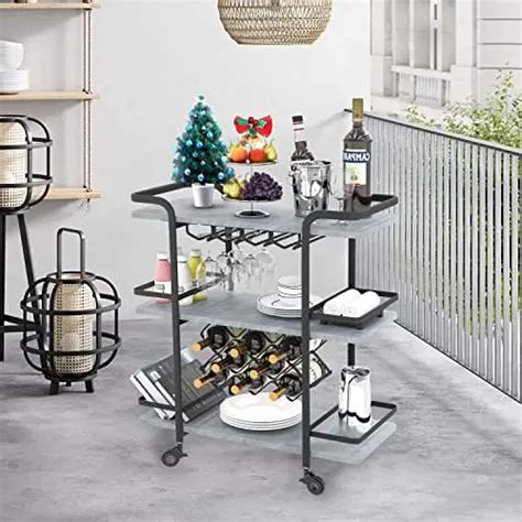 Jubao 3 Tier Bar Cart For The Home Mobile Serving Bar Cart With Glass Advanced Mixology