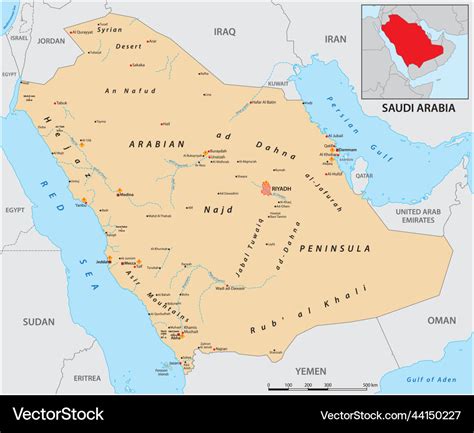 Detailed Map Of The Kingdom Of Saudi Arabia Vector Image