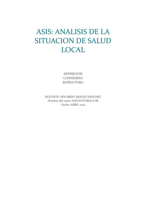 Clase Asis Analisis De Situacion De Salud Local Ucv Asis