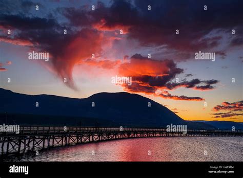 British Columbia Canada Salmon Arm Shuswap Lake Sunset Hi Res Stock