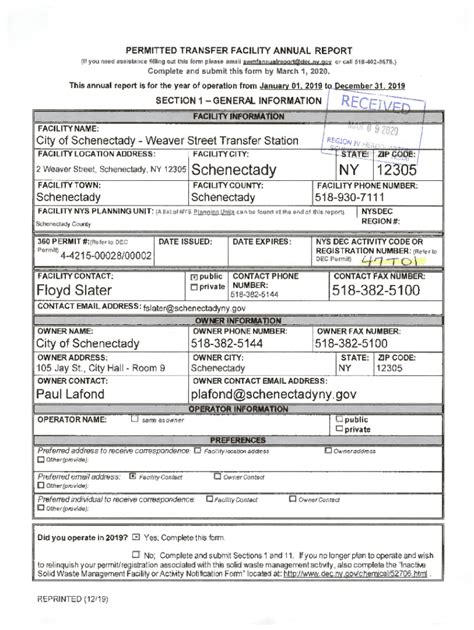 Fillable Online Permitted Transfer Facility Annual Report Form Dec Ny