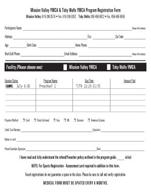 Fillable Online Missionvalley Ymca Swim Academy Registration Form Qxd