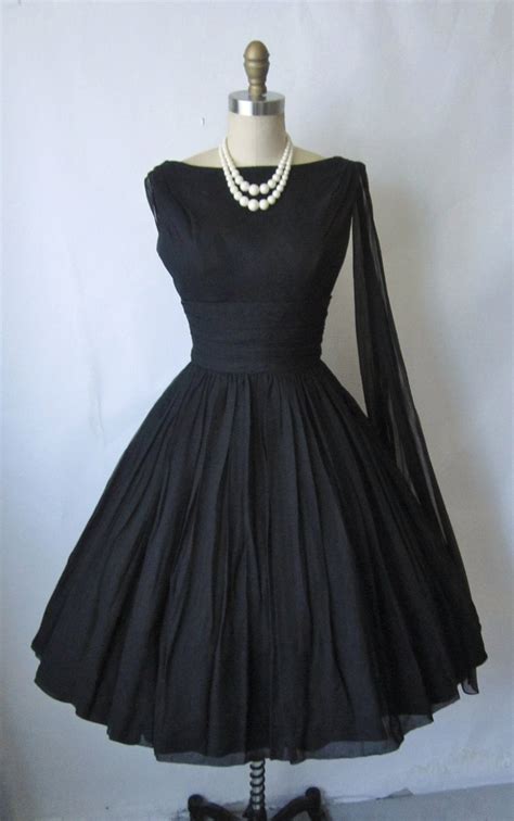 50s Cocktail Dress Vintage 1950s Black Chiffon