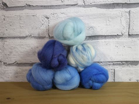 Wooly Buns Wool Roving In Carolina Skies Assortment 6 Piece Hand Dyed