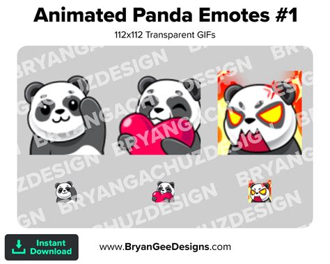 Animated Panda Twitch Emotes Wave Love Heart Rage Angry Jam Music Knife