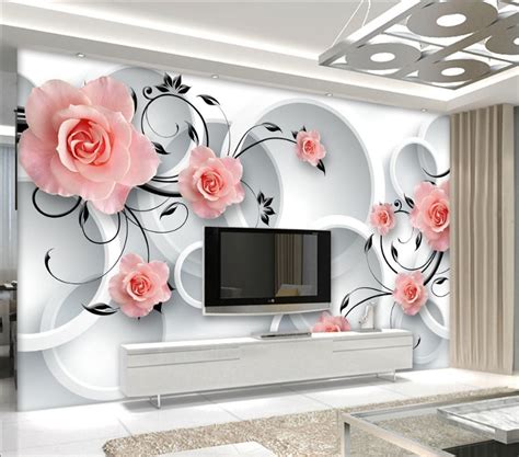 Pink Flowers And White Circle Background 3d 5d 8d Wall Murals