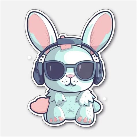 Premium AI Image Cartoon Bunny With Headphones And Sunglasses Sitting