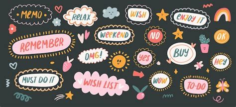 Premium Vector Kawaii Typography Stickers For Daily And Weekly