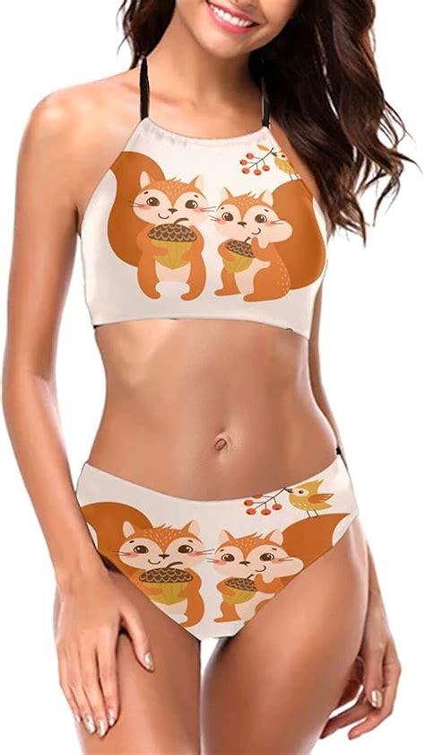 QUEMIN Funny Squirrels Women S Sexy Bikini Set Two Piece Halter Summer