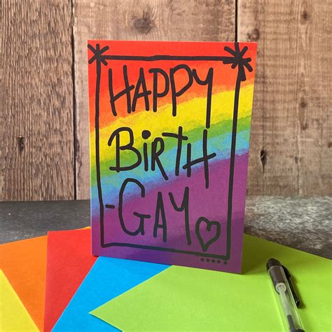 Happy Birth Gay Card Rainbow Gay Pride Birthday Card Etsy Sweden