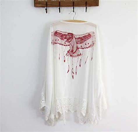 PANAX Damen Strand Chiffon Cardigan Weiß mit Spitze Sommer Urlaub Poncho Bikini Cover up