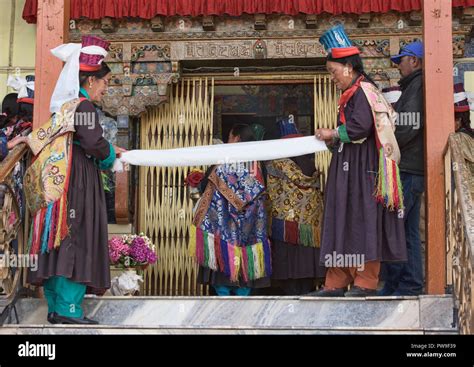 Ladakhi Women In Traditional Dress At A Tara Prayer Gathering Leh