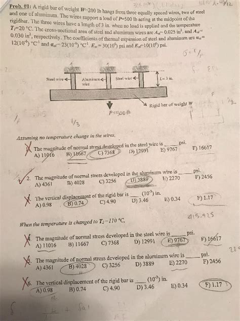 Prob 1 A Ngid Bar Of Weight W 200 Lb Hangs From