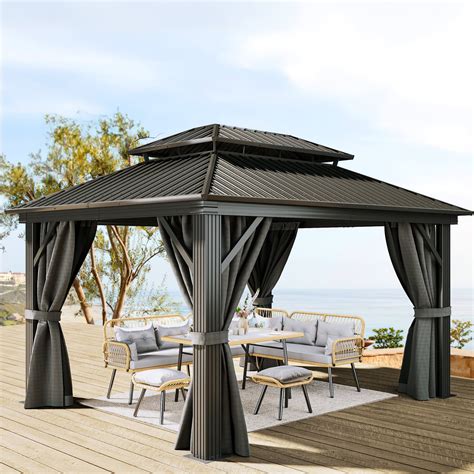 Dextrus Ft X Ft Double Roof Hardtop Gazebo With Netting Curtains