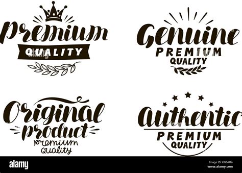 Premium, genuine, original, authentic logo or label. Description of goods, typography concept ...