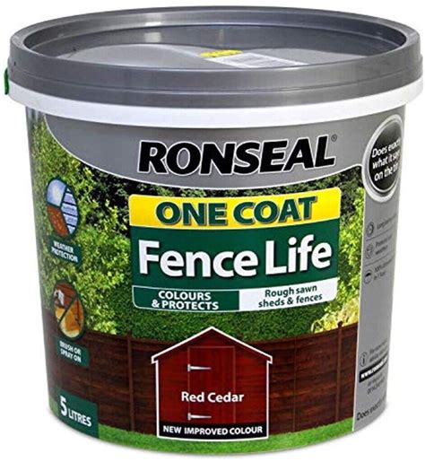 Ronseal Fence Life One Coat Paint In Red Cedar 5 Litre Tub Approx 3