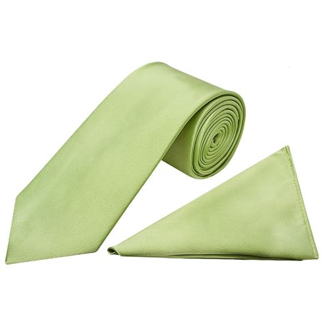 Mens Plain Light Sage Satin Classic Tie And Pocket Square Set