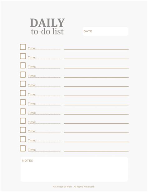 Free Printable Daily To Do List A Peace Of Werk By Eliza Todd Free