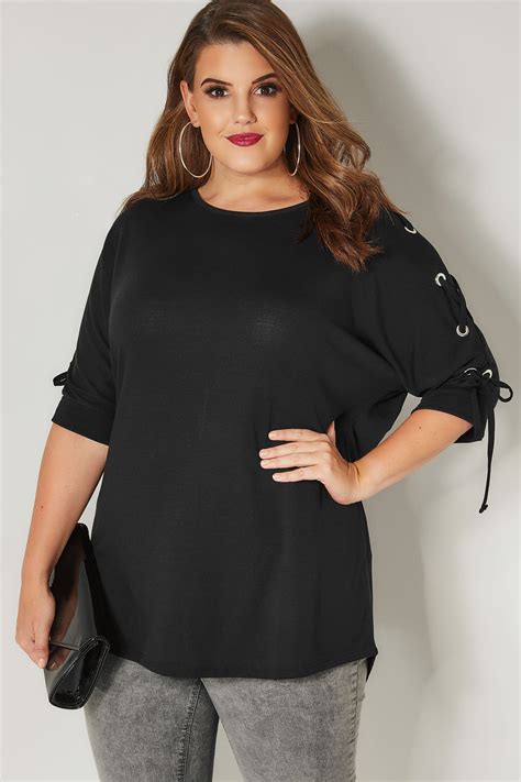 Black Batwing Top With Eyelet Lace Sleeves Plus Size 16 To 36 Yours