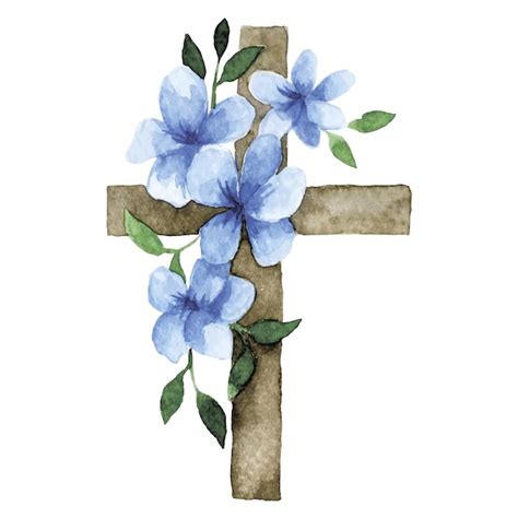 Acuarela Dibujo Cruz Cristiana Con Flores S Mbolo Religioso