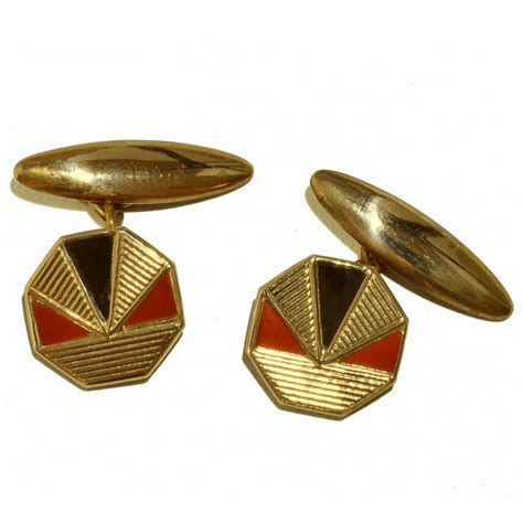 Art Deco Geometric Cufflinks With Red Enamel Crystal Heirlooms