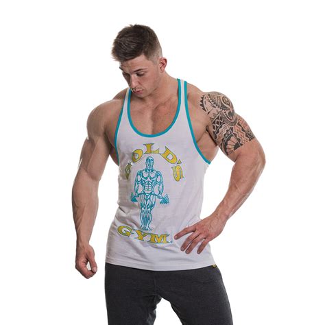 Golds Gym Muscle Joe Contrast Stringer Tank White Turq