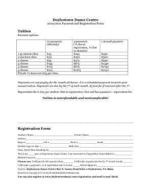 Fillable Online Doylestown Dance Centre Tuition Registration Form Fax