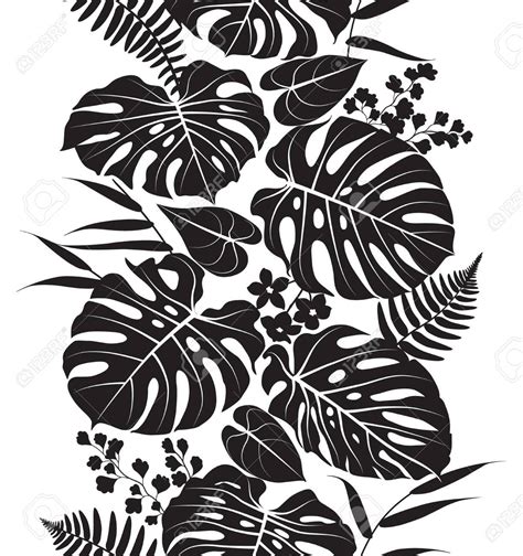 Seamless Line Vertical Pattern Made With Tropical Plants Silhouette