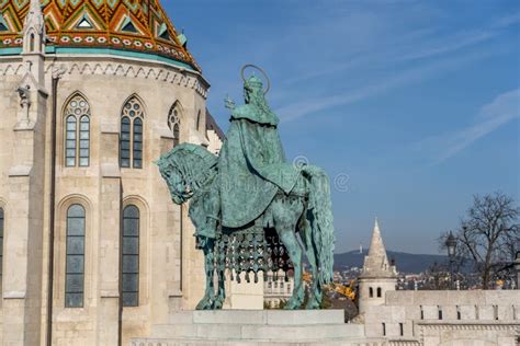 Bronze Equestrian Statue Of King Stephen In Front Of Matthias Church In