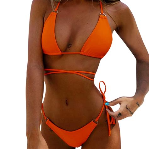 Mchoice Women S Tie Side Bottom Padded Top Triangle Bikini Bathing Suit