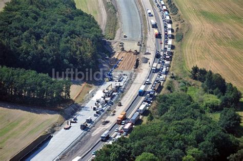 Triptis Von Oben Lkw Stau Im Rahmen Der Ausbau Arbeiten Und