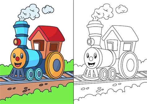 Desenho De Trem Dos Desenhos Animados Para Colorir Vetor Premium