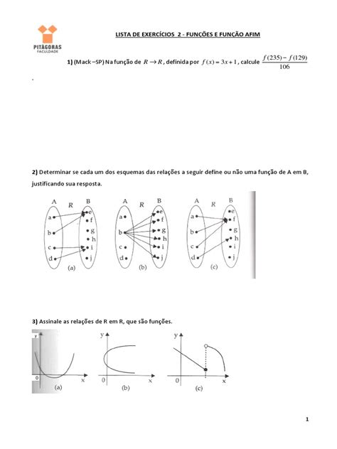 Lista De Exercícios 3 Função E Função Afim Função Matemática Caloria