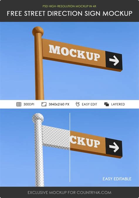 Free Street Direction Sign Mockup Country4k