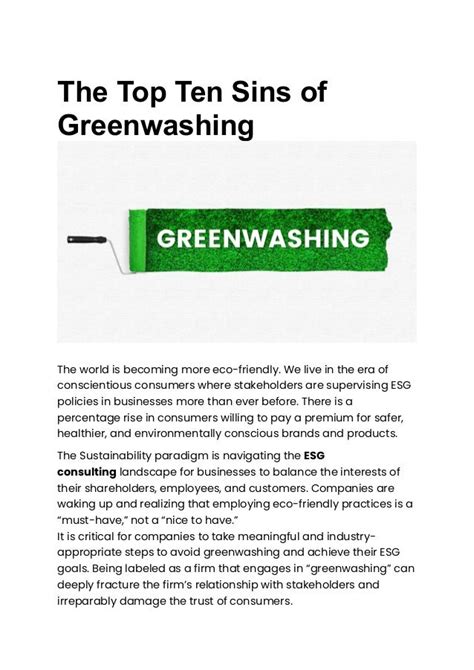 The Top Ten Sins Of Greenwashing Sg Analytics Pdf