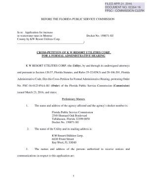Fillable Online Psc State Fl Application For Increase In Wastewater