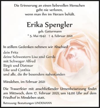 Traueranzeigen Von Erika Spengler Geb Gattermann Abschied