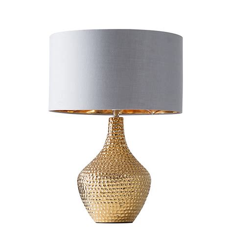 Valuelights Modern Metallic Gold Indent Textured Ceramic Table Lamp With Grey Gold Drum Shade