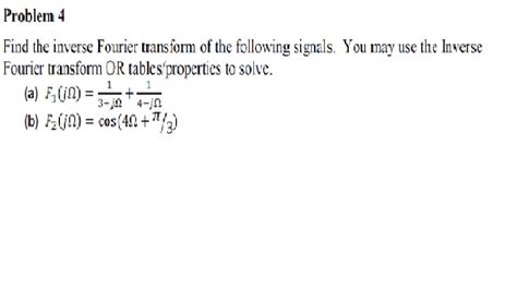 Solved Problem 4 Find The Inverse Fourier Transform Of The