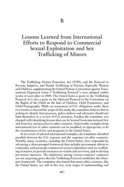 Appendix B Lessons Learned From International Efforts To Respond To Commercial Sexual