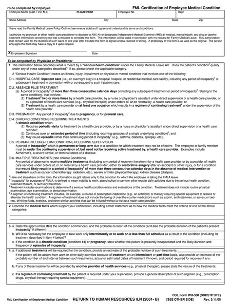 Fillable Online FML Certification Of Employee Medical Condition X