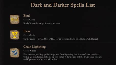 Dark And Darker Spells List