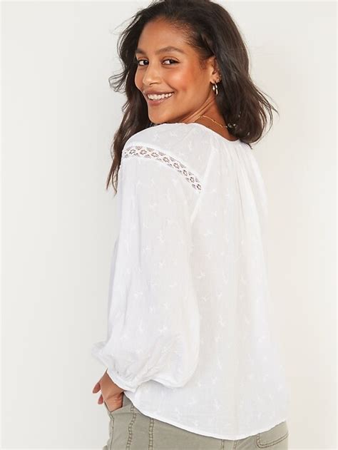 Long Sleeve Embroidered Lace Trimmed Blouse For Women Old Navy