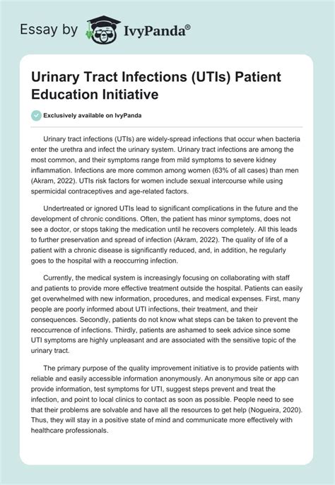 Urinary Tract Infections Utis Patient Education Initiative 944 Words Essay Example