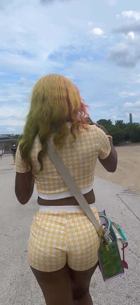 Blonde Ebony Bubble Babe In Tight Shorts VPL Short Shorts