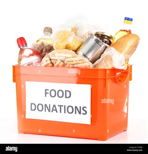 Donation Box With Food Isolated On White Stock Photo Alamy