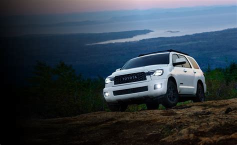 Front Side View Of Toyota Sequoia Trd Pro Parked On Rocky Terrain